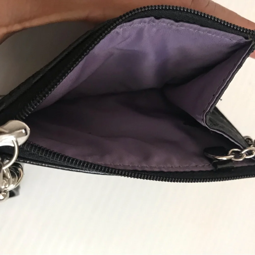 COACH Signature Black Skinny Wristlet ID Card Holder Key Chain